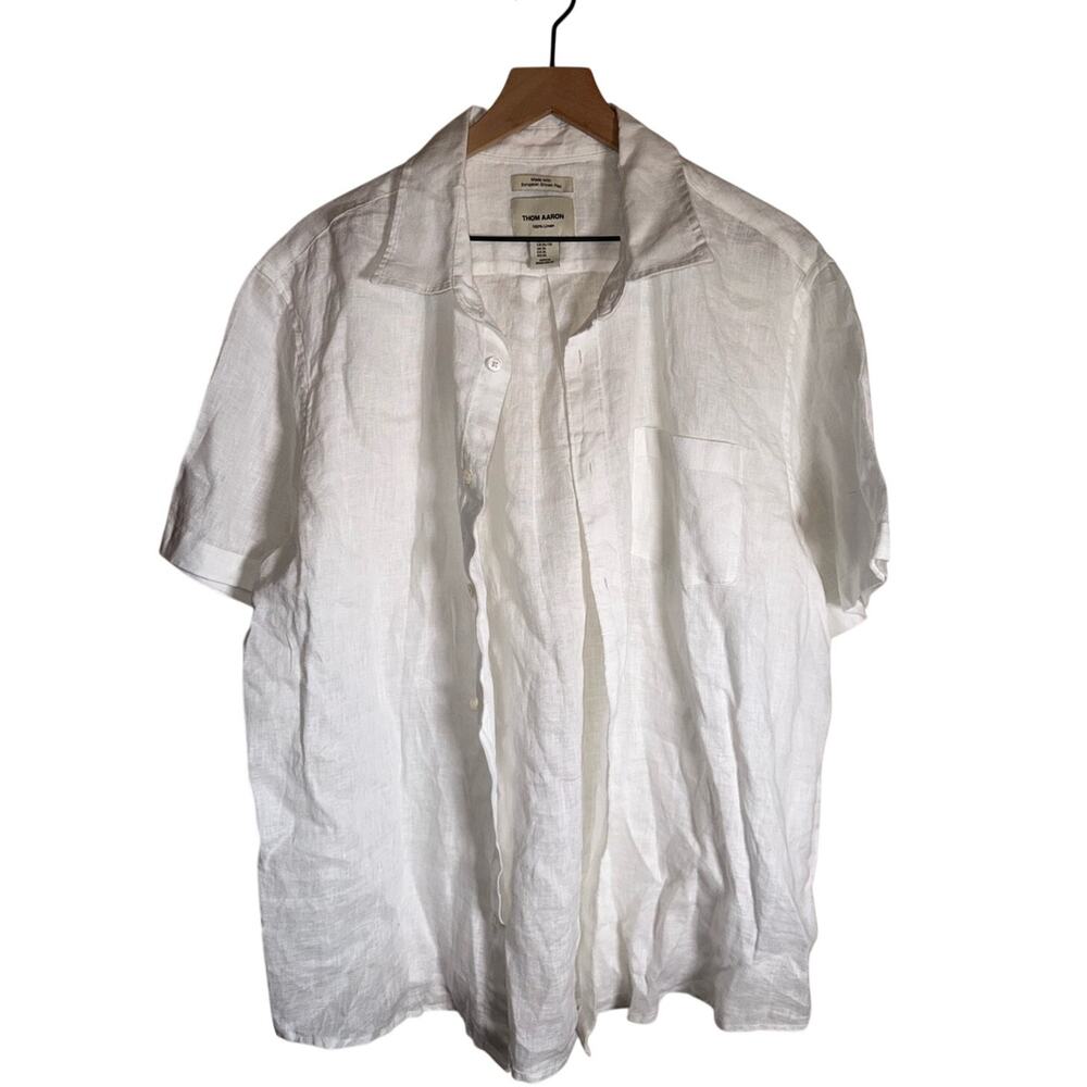 THOM AARON 100% Linen Lightweight Resort Wear White Summer Button-Up Shirt XL